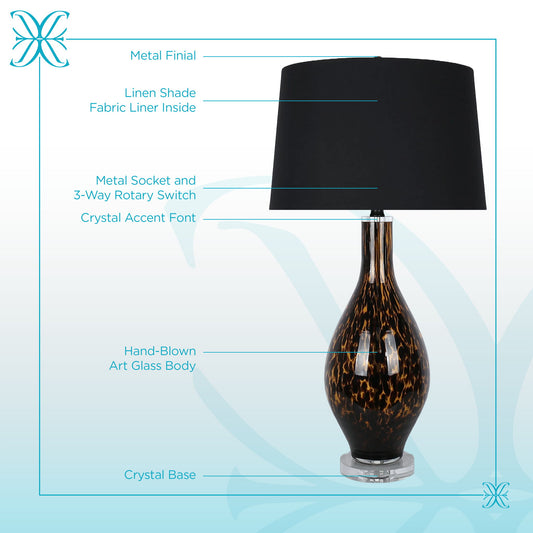 Speckled Glow Art Glass & Crystal Table Lamp (Set of 2) - Black Speckled Amber Art Glass / Clear Crystal