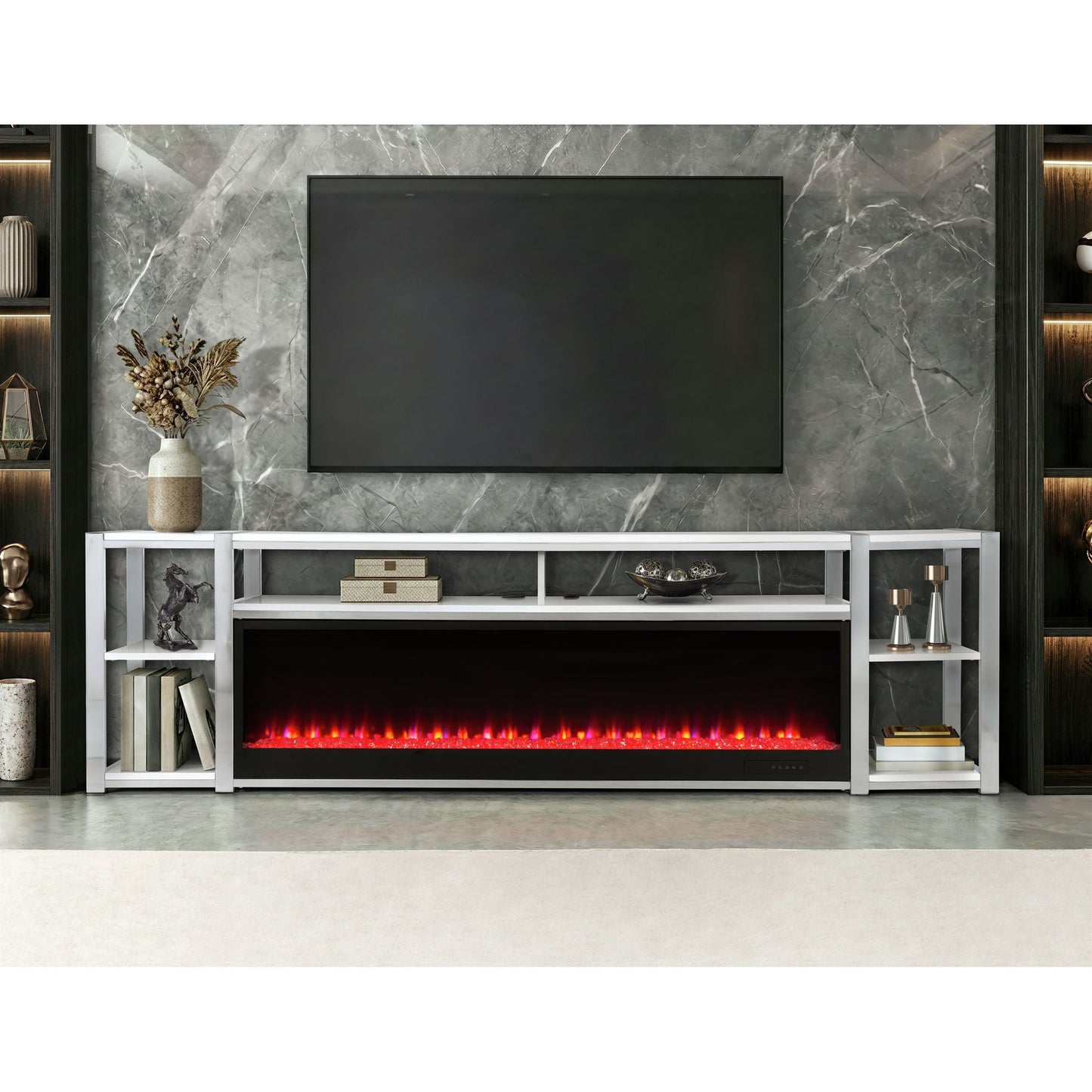 Midway - 80" TV Console With Firelight - White