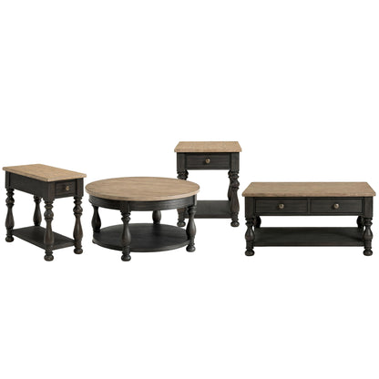 Barrington - 2 Tone Round Cocktail Table - Antique Oak / Matte Black