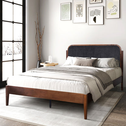 Hawthorne - 5/0 Queen Upholstered Platform Headboard - Walnut / Charcoal