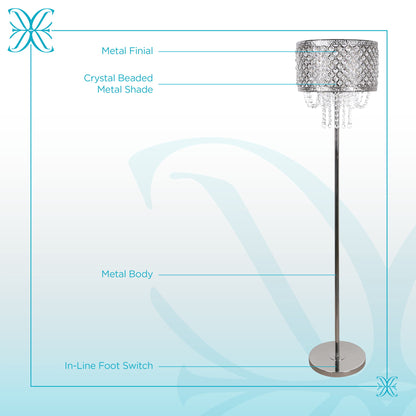 "Crystal Elegance I" Metal Floor Lamp - Polished Nickel / Clear Crystal