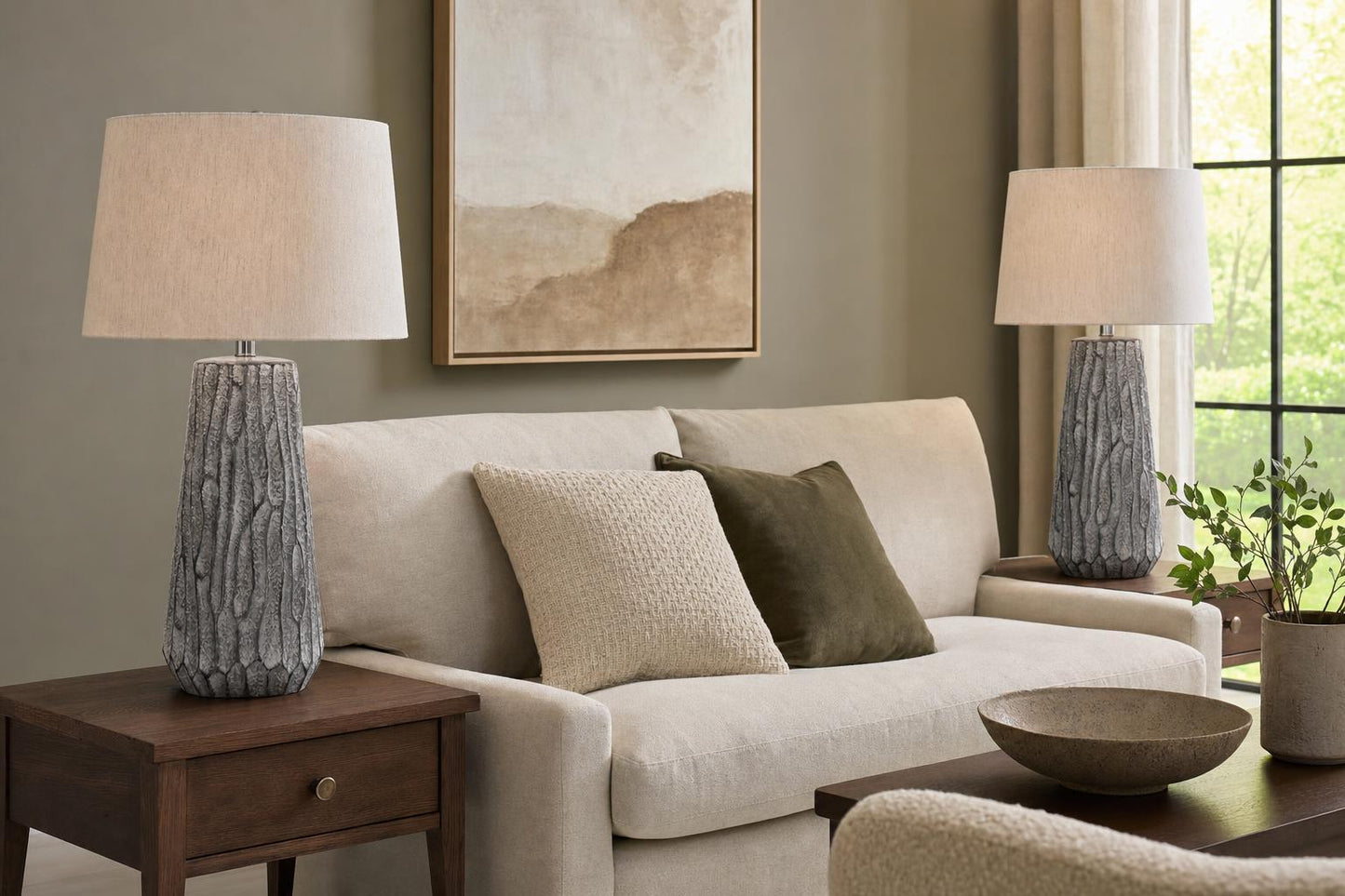 "Textured Elegance" Ceramic Table Lamp (Set of 2) - Gray