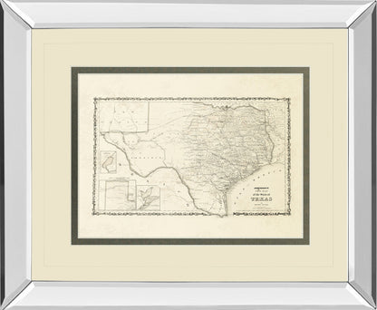 New Map Of The State Of Texas By Johnson And Wank - Mirror Framed Print Wall Art - Beige