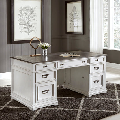 Allyson Park - Jr Executive Desk Base - Wirebrushed White / Charcoal