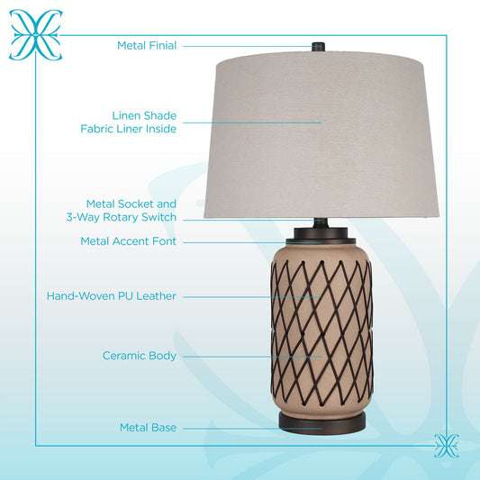 Diamond Weave Ceramic, PU Leather & Metal Table Lamp (Set of 2) - Terra