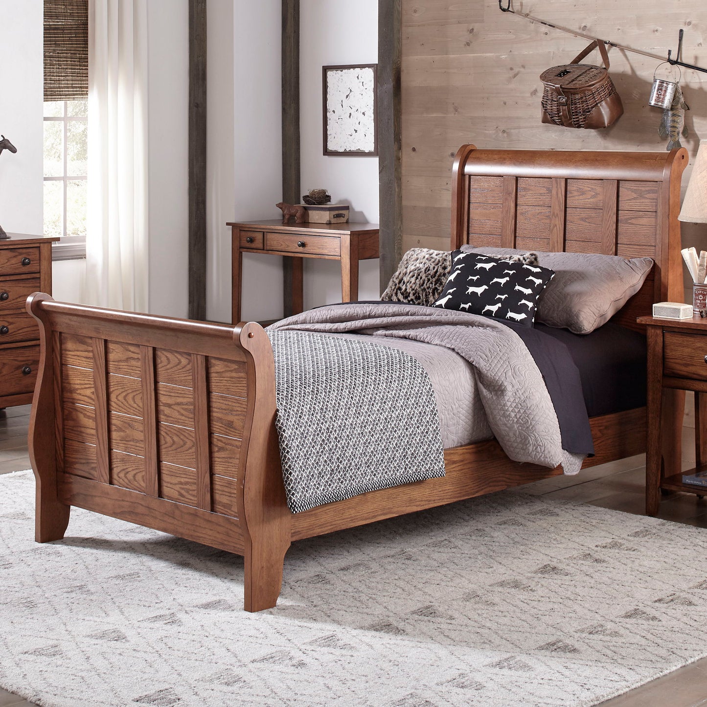 Grandpas Cabin - Twin Sleigh Headboard & Footboard - Aged Oak