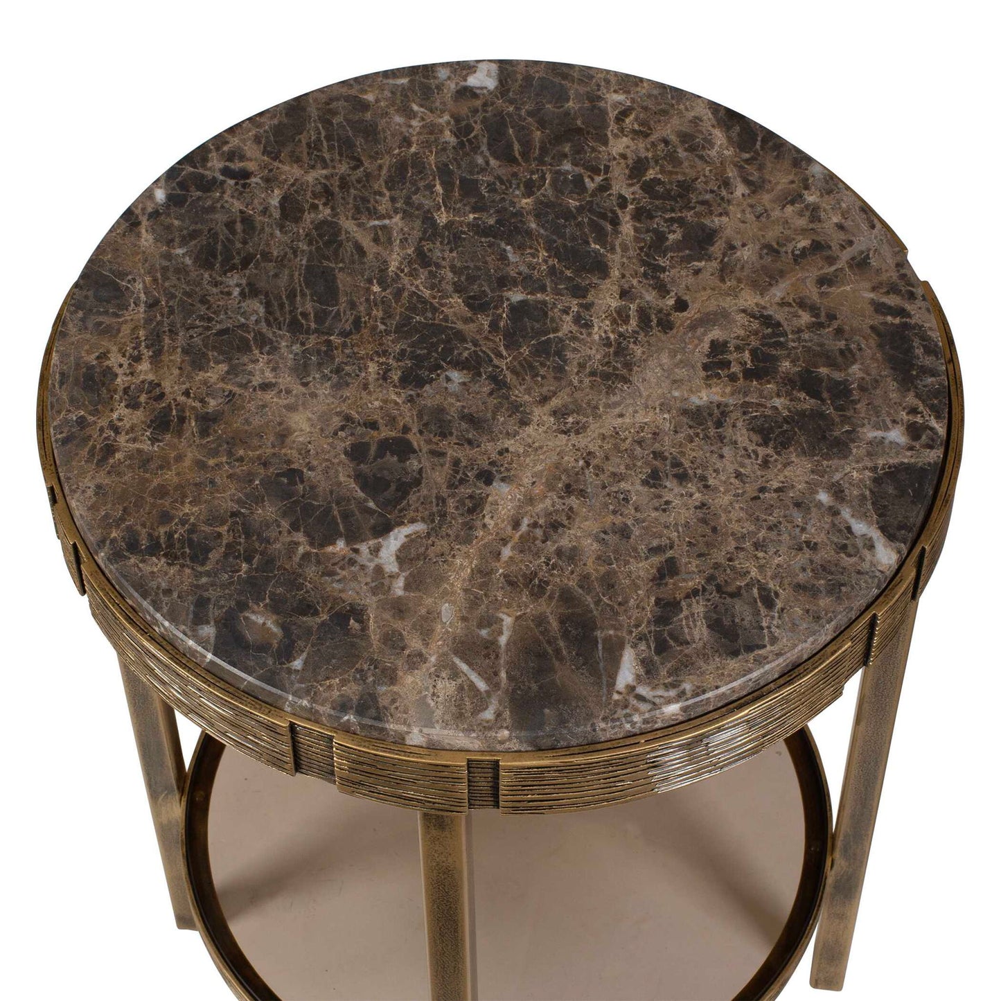 Cusano - Round Dark Marble Accent Table - Brass / Brown
