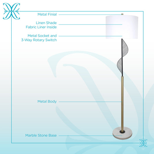 Spiral Radiance I Metal & Marble Floor Lamp - Matte Black / Soft Gold