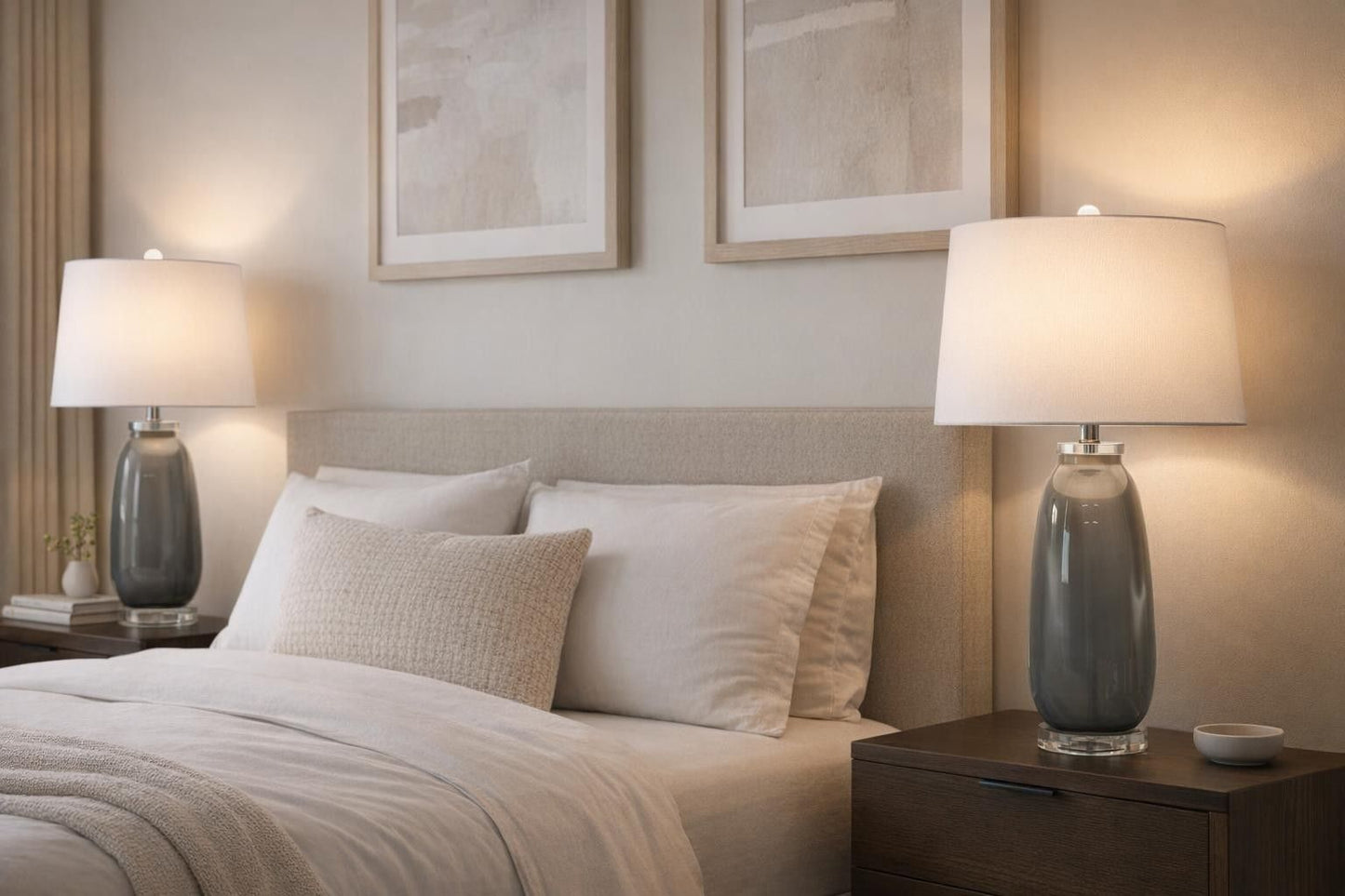 Crystal Breeze Art Glass & Crystal Table Lamp (Set of 2) - Gray Cloud / Clear Crystal