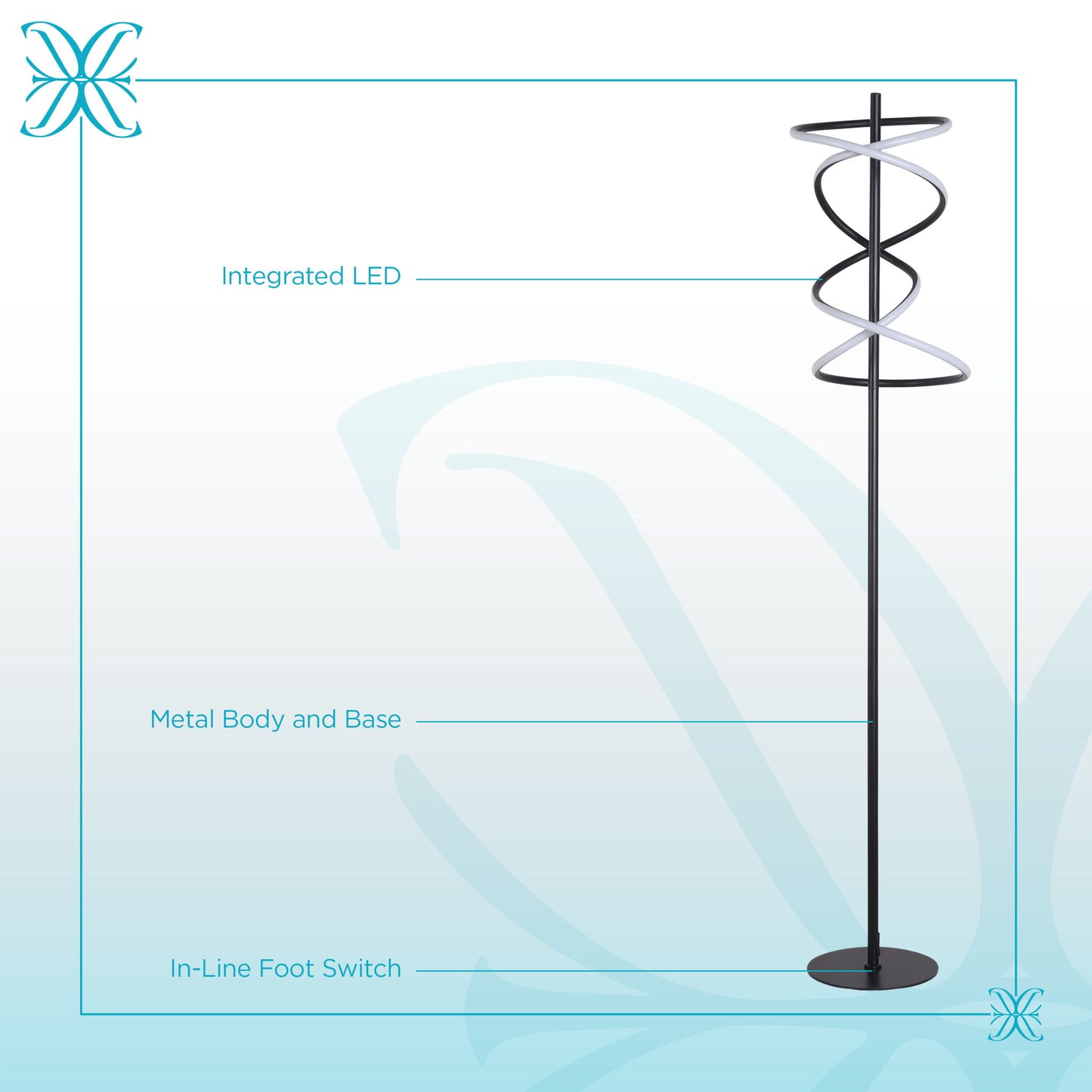 "Helix Radiance" LED Metal Floor Lamp - Matte Black