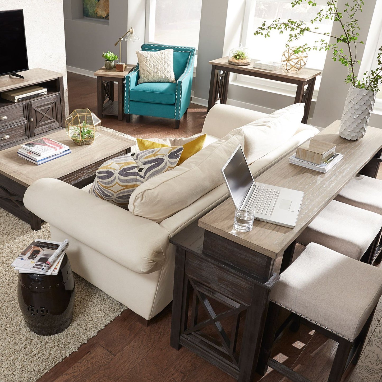 Heatherbrook - Upholstered Console Stool - Charcoal & Ash