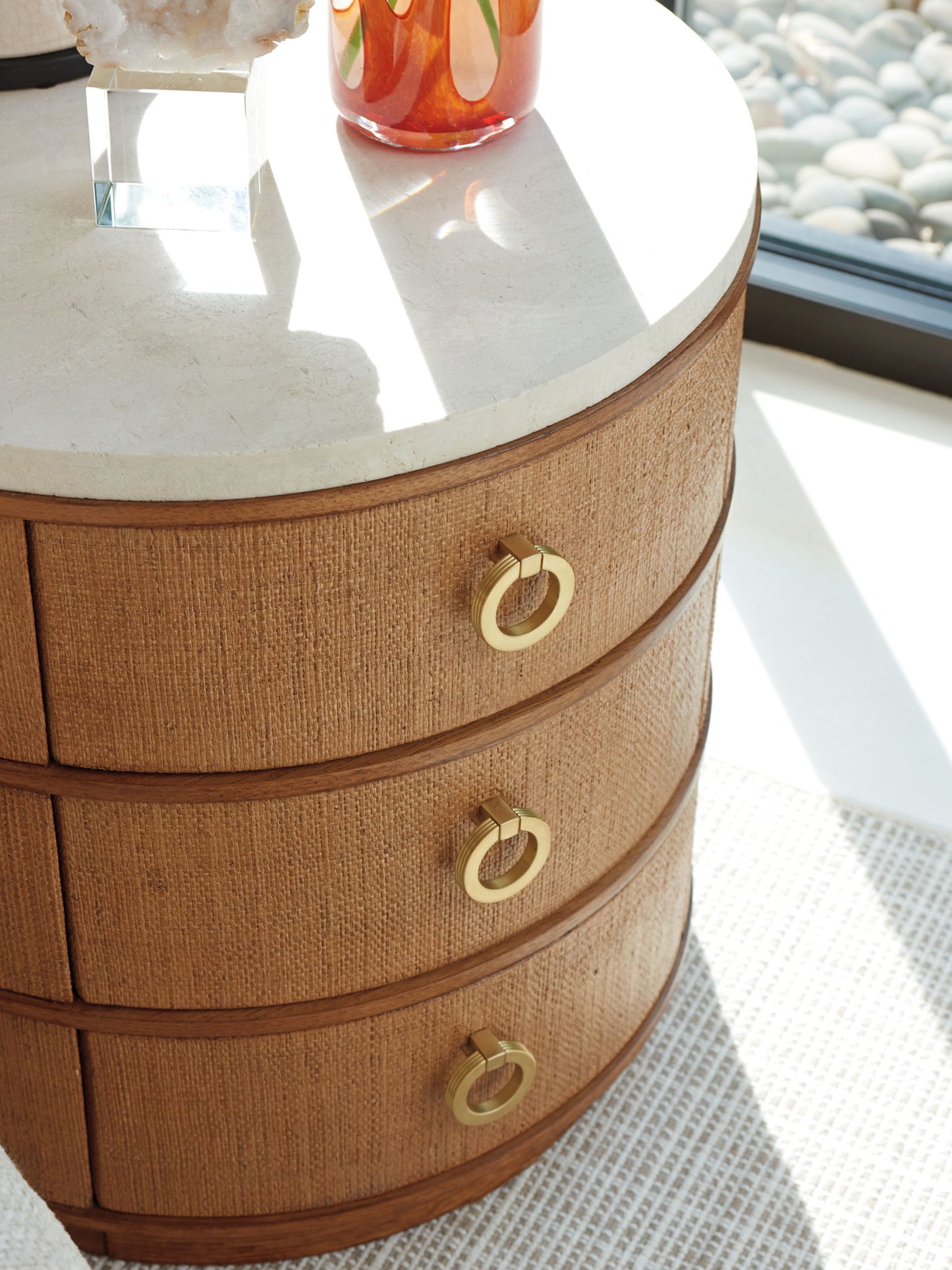 Palm Desert - Banning Raffia Round Lamp Table - Dark Brown