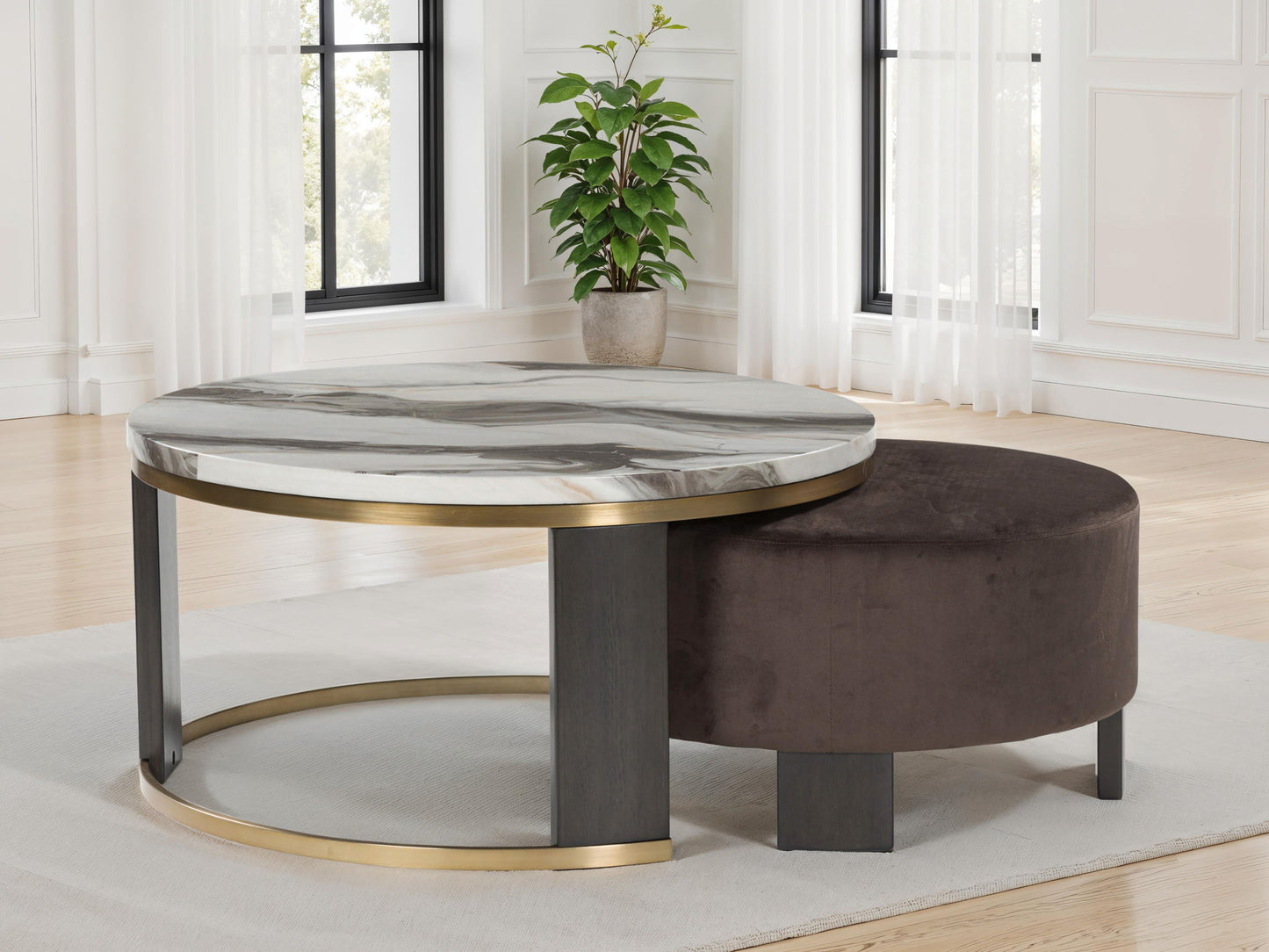 Jazmore - Nesting Cocktail Tables (Set of 2) - Brown / Brass Finish
