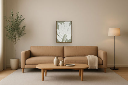 "Textured Foliage I" Hand-Embellished Canvas In Frame - Gray / Green / Wood