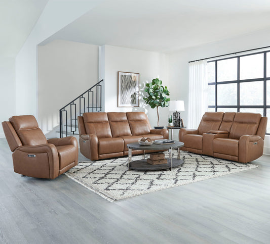 Haywood - Power Reclining Console Loveseat - Butternut
