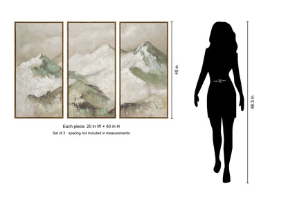 Sage Summit - 60 X 40 - Hand-Embellished Canvas Triptych In Frame - Ivory, Sage Green, Beige