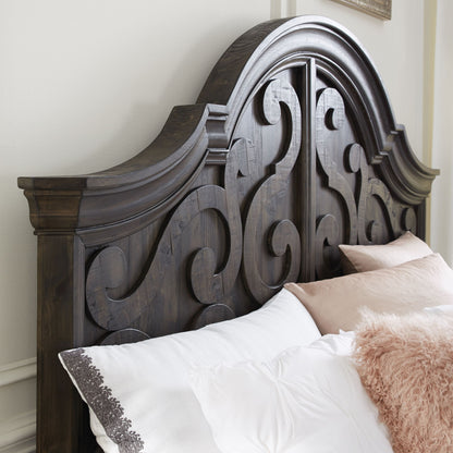 Bellamy - Queen Panel Bed Shaped Headboard - Peppercorn