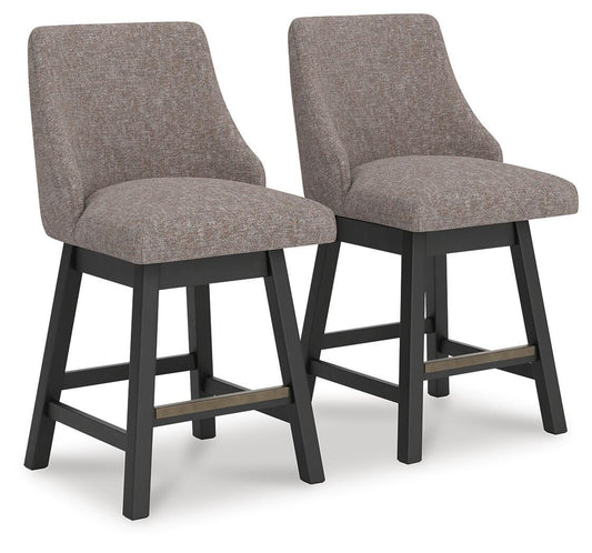 Neymorton - Upholstered Swivel Barstool (Set of 2) - Dark Grayish Brown