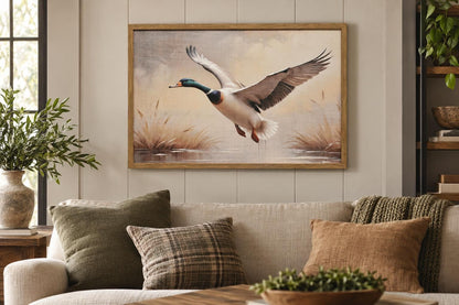 Marshland Flight II - 30 X 20 - Hand-Embellished Canvas In Frame - Beige