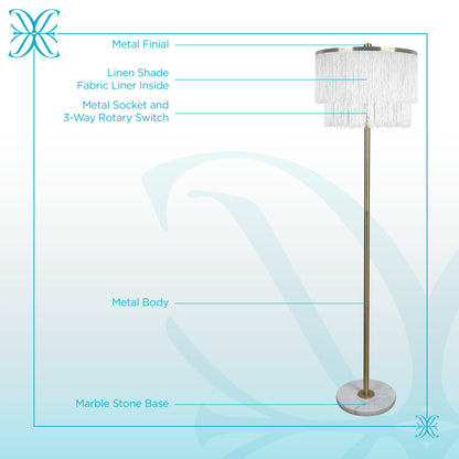 "Tassel Elegance I" Metal Floor Lamp - Soft Gold / White Marble