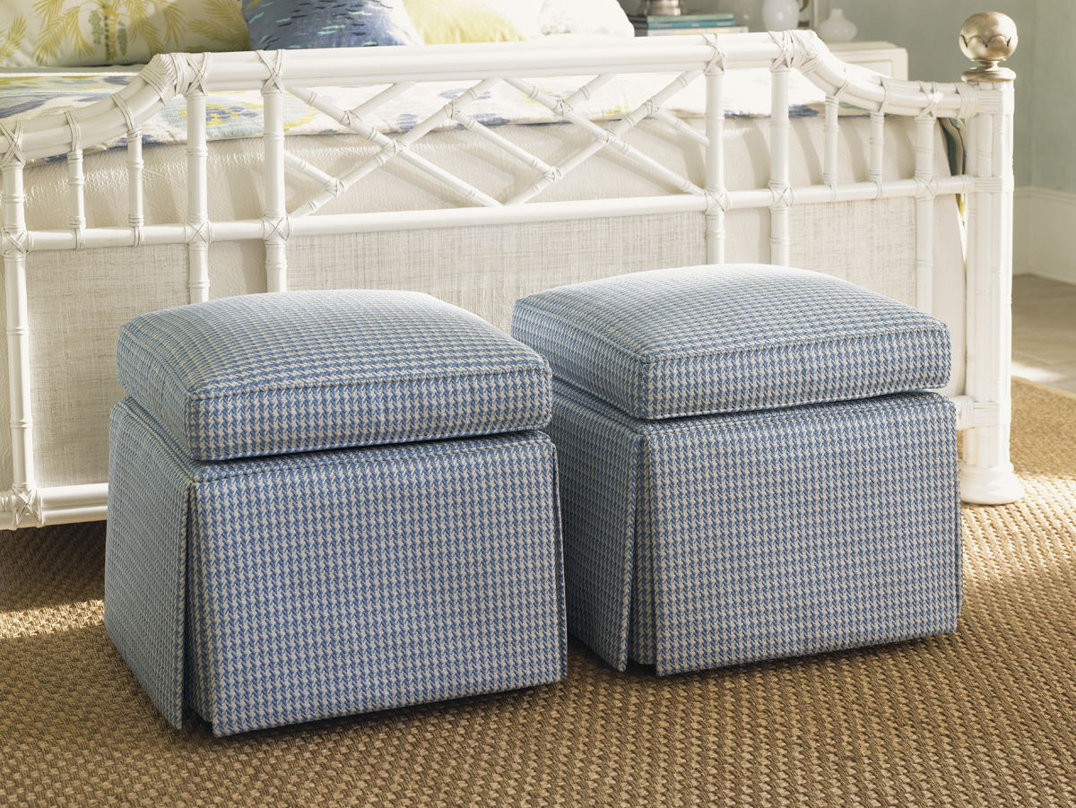 Ivory Key - Half Moon Caye Ottoman - Blue / Orange