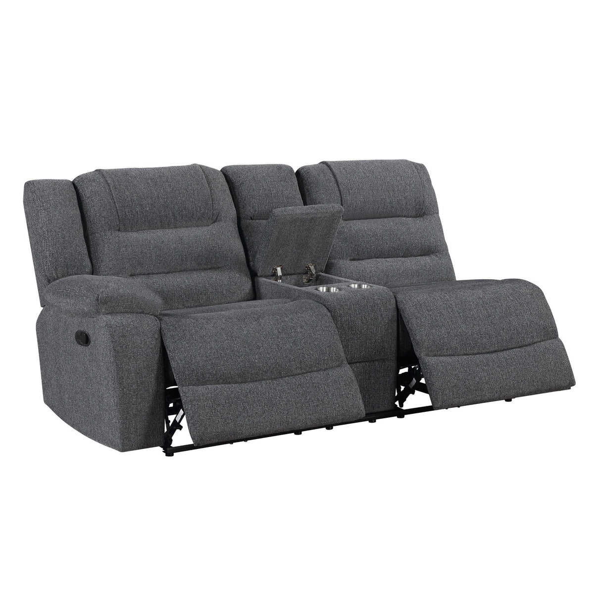 Redondo - LAF Console Loveseat With 2 Recliners - Dark Gray