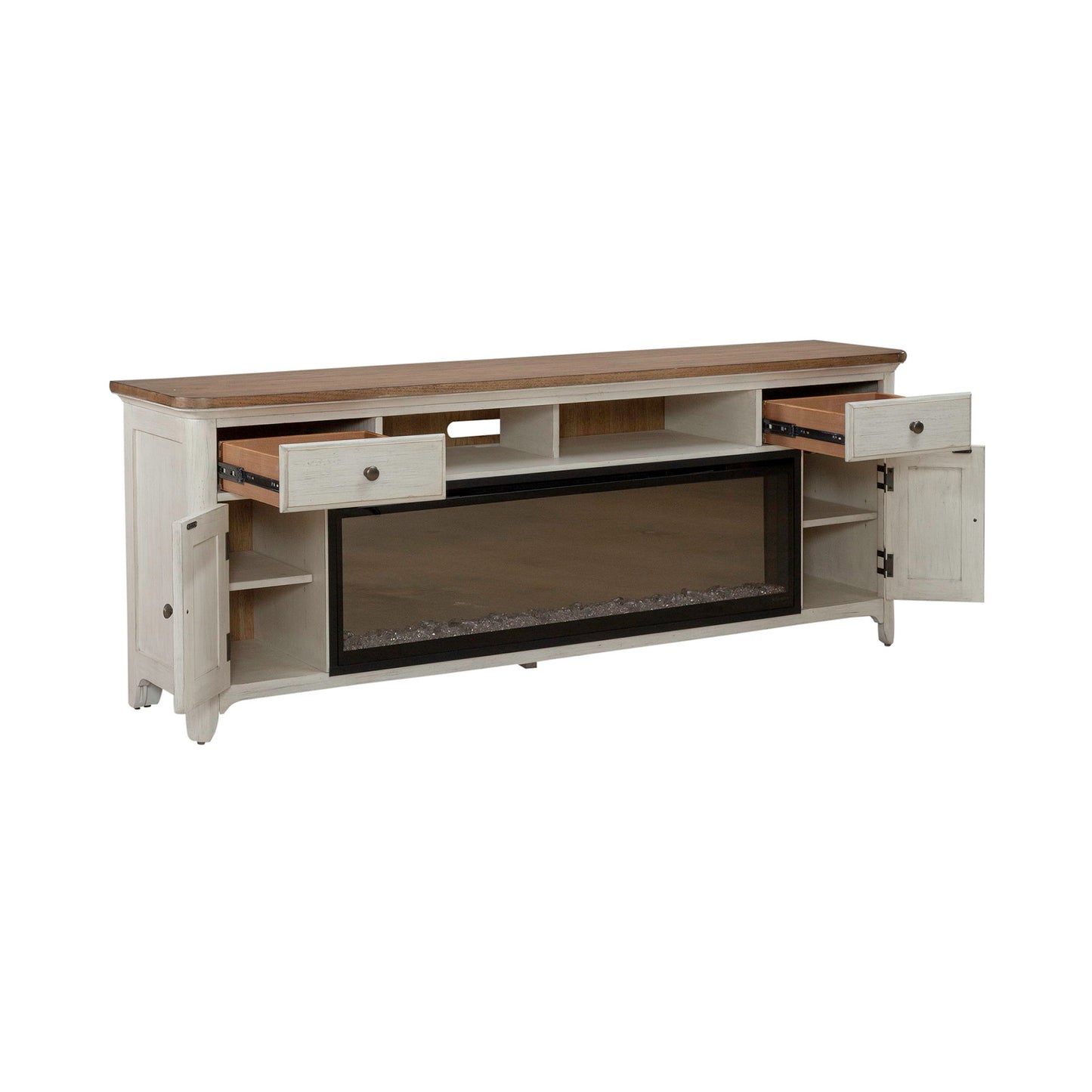Fireplace TV Consoles - 79" Console With Fire - Medium Brown