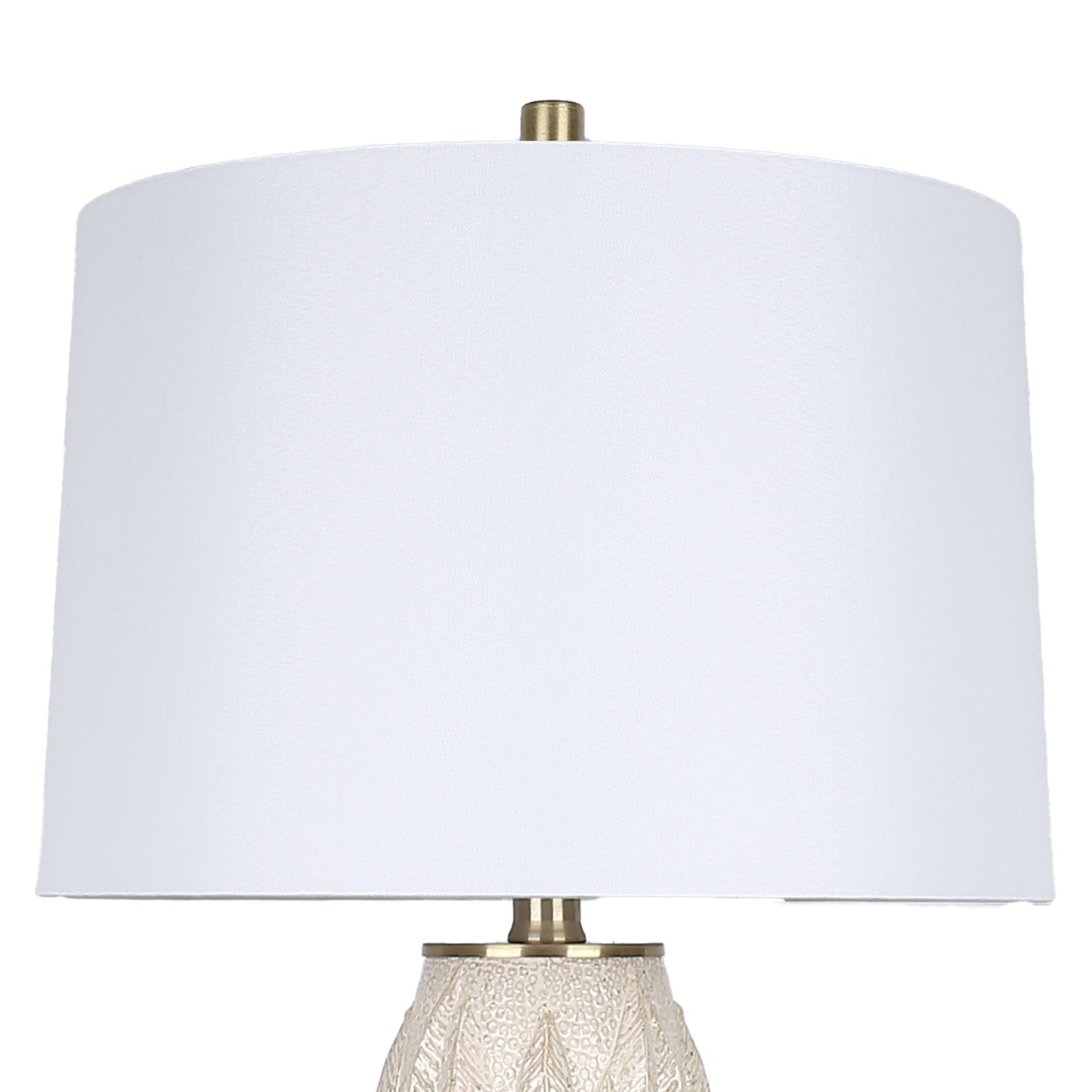 Textured Leaves Carved Ceramic & Metal Table Lamp (Set of 2) - Beige / Soft Gold
