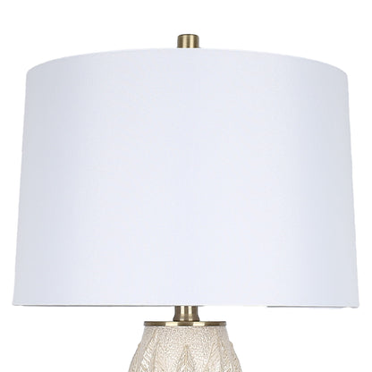 Textured Leaves Carved Ceramic & Metal Table Lamp (Set of 2) - Beige / Soft Gold