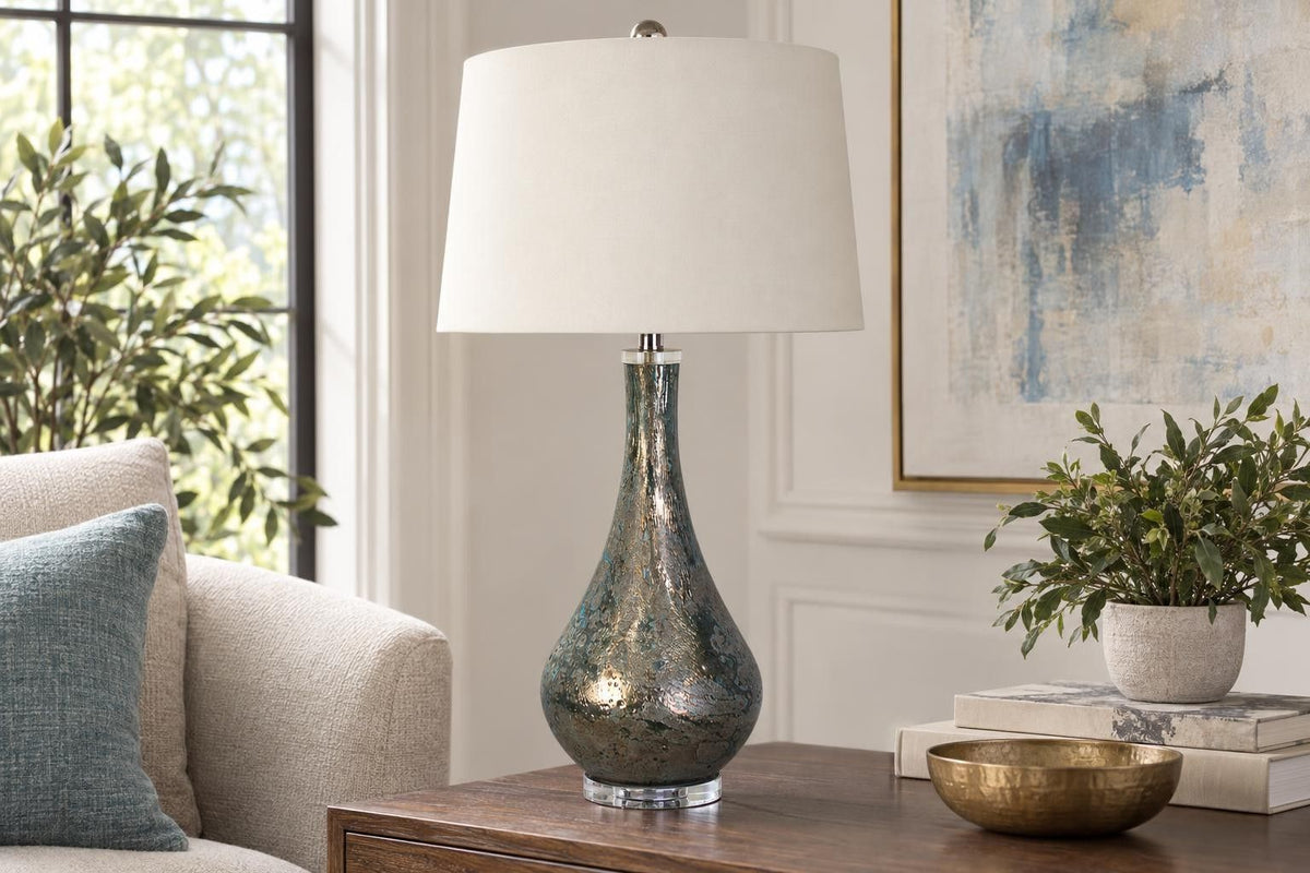 Lagoon Luster - 32 X 16 - Art Glass Table Lamp (Set of 2) - Mottled Teal