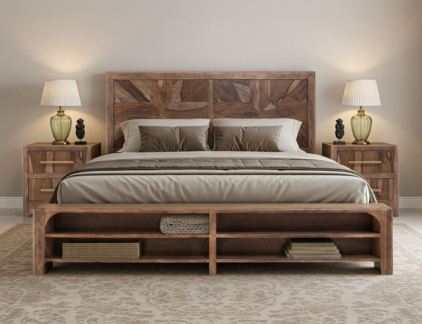 Praga - Eastern King Storage Platform - Almond / Barrel Brown
