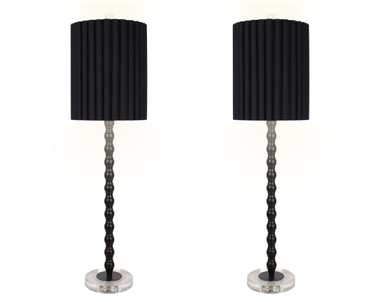 "Obsidian Elegance" Metal Buffet Lamp (Set of 2) - Black / Clear Crystal