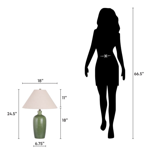 "Verdant Elegance" Ceramic Table Lamp (Set of 2) - Sage Green / Asb