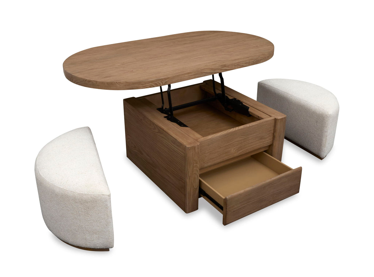 Hayden - Lift Top Storage Cocktail Table With Casters And Two Upholstered Stools - Golden Oat