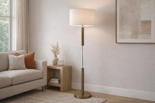 Golden Brilliance Metal & Seeded Crystal Floor Lamp With Night Light - Matte Golden Bronze