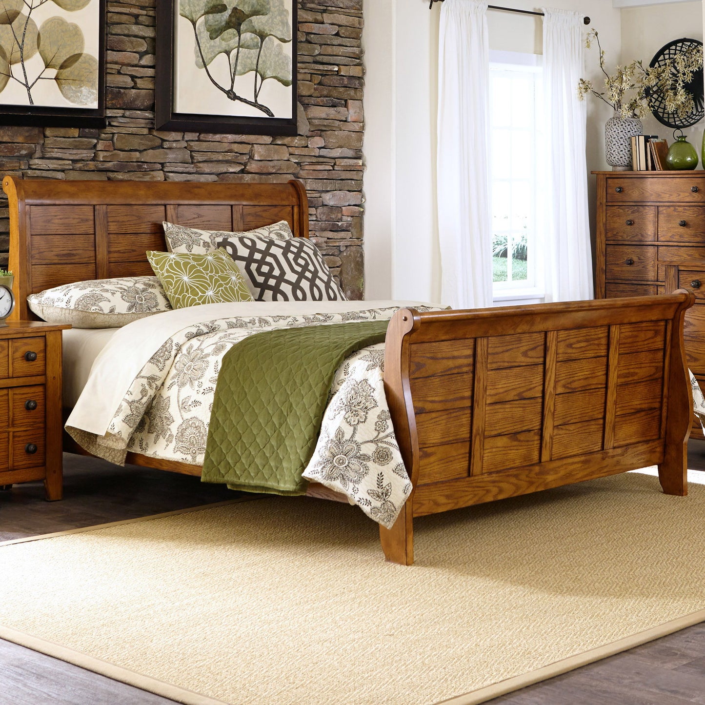 Grandpas Cabin - King Sleigh Headboard & Footboard - Aged Oak