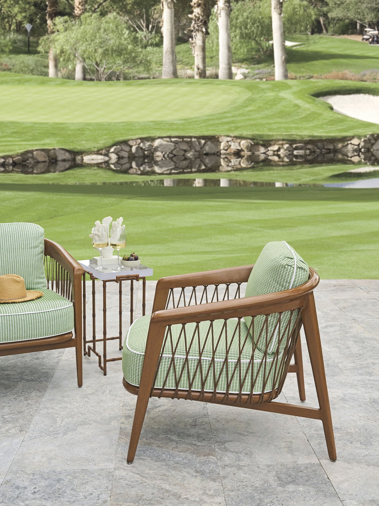 Palm Desert Poolside - Marble Top Accent Table - Dark Brown / White