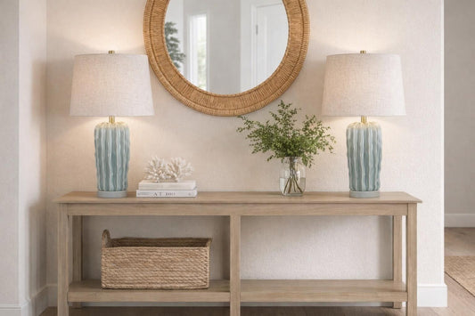 Wave Crest Ceramic & Frosted Crystal Table Lamp (Set of 2) - Glacier Blue / Frosted Crystal
