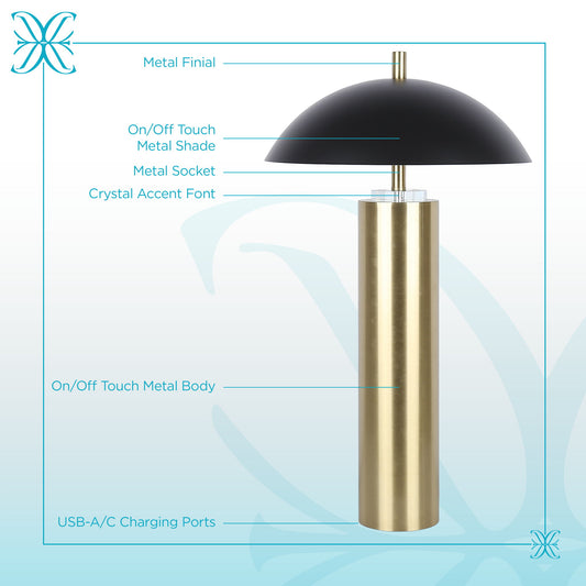 Aurora Column On/Off Touch, USB Charging, Metal & Crystal Table Lamp (Set of 2) - Soft Gold / Matte Black
