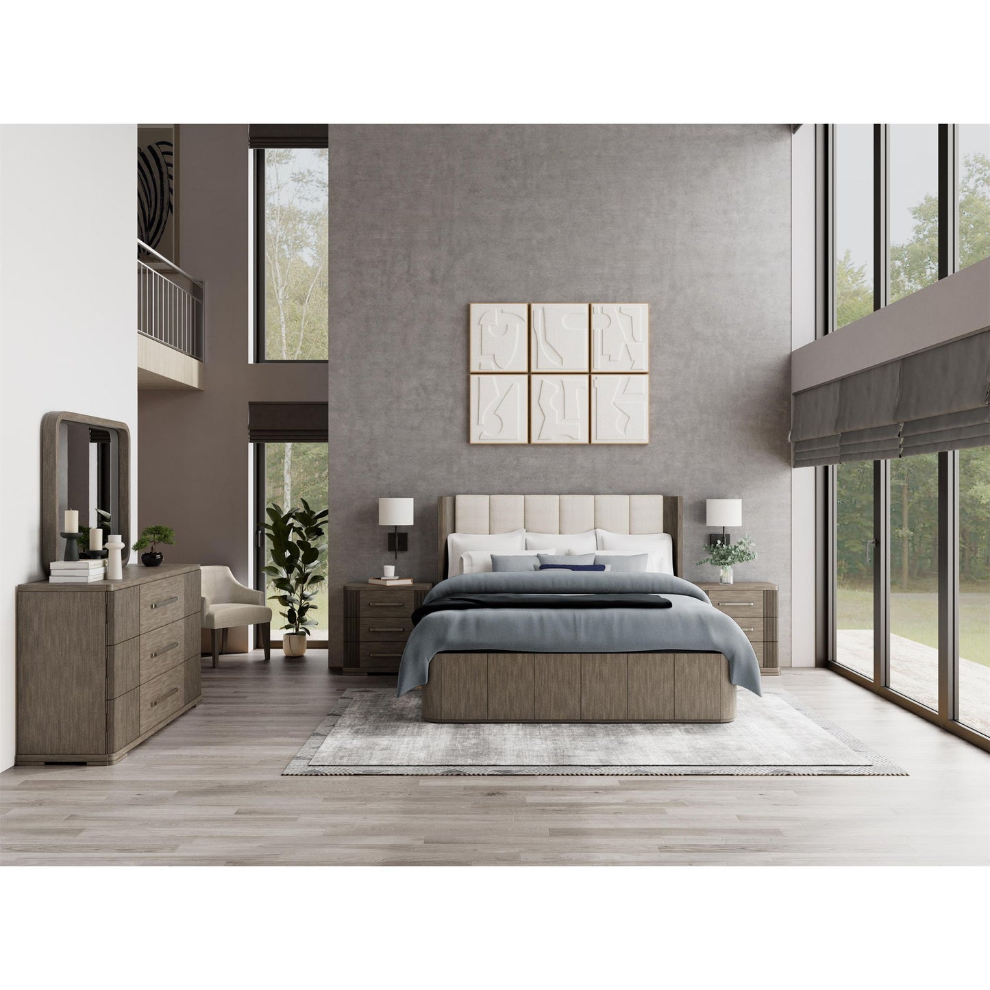 Sariel - Queen Upholstered Shelter Headboard - Dark Brown