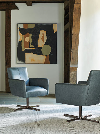 Barclay Butera Upholstery - Brooks Leather Swivel Chair - Dark Gray / Bronze
