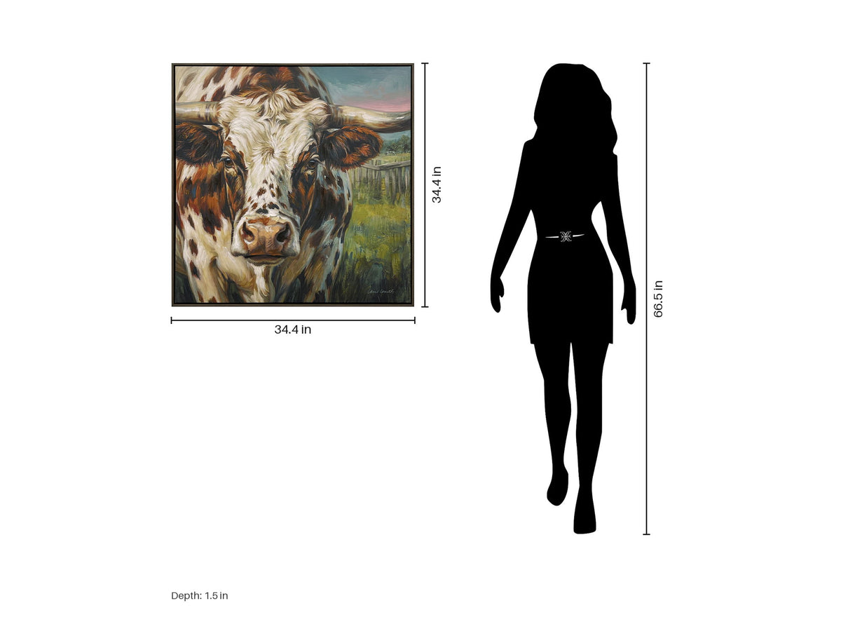 Pasture Witness - 34 X 34 - Hand-Embellished Canvas In Frame - Rust Brown