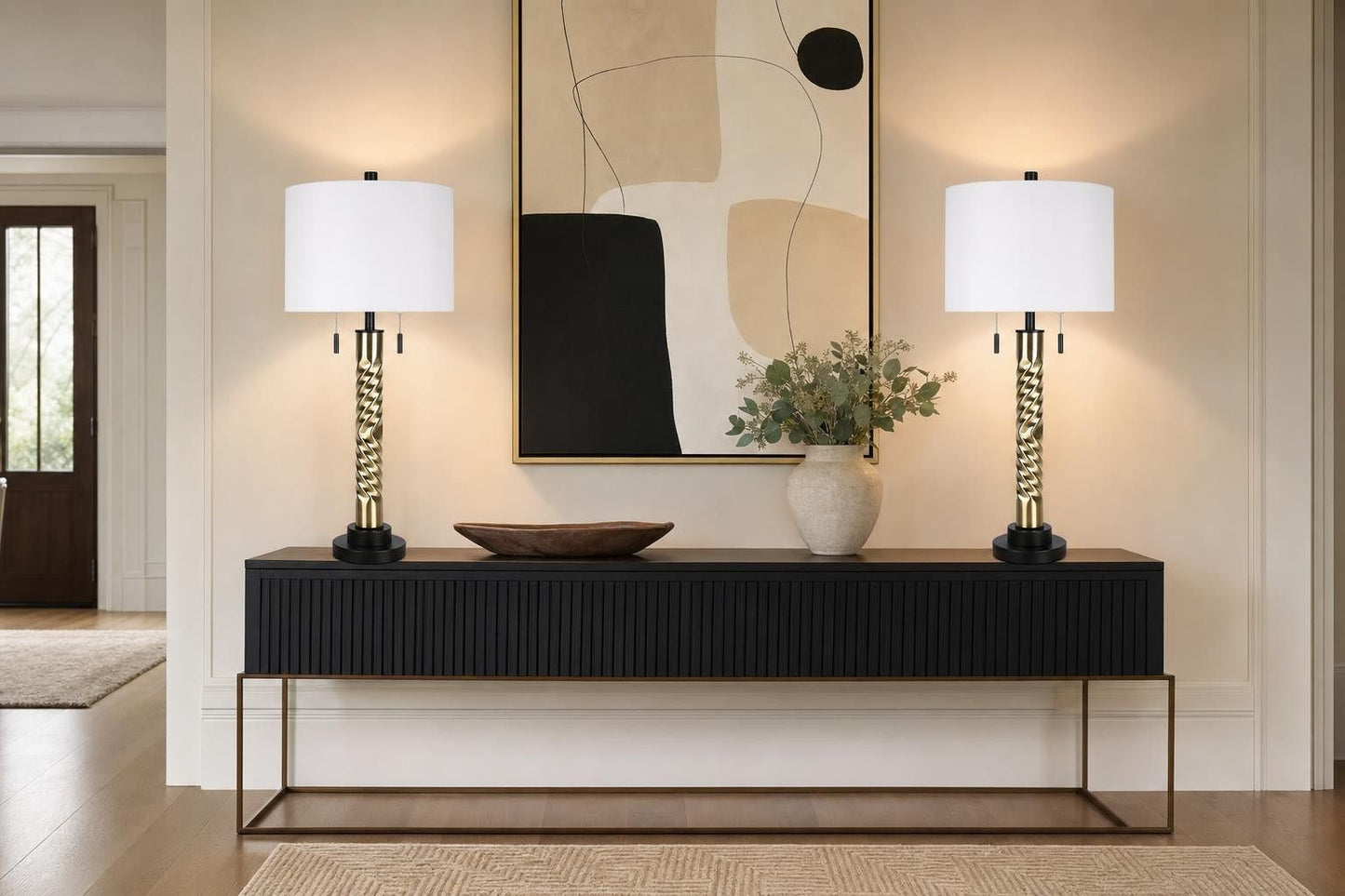 "Twist Elegance" Metal Table Lamp (Set of 2) - Matte Black / Soft Gold