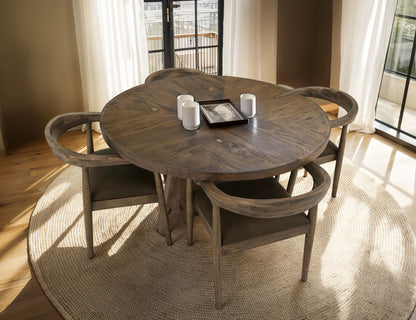 Natural Teca - 55" Round Table Top - Quartersawn Oak / Marooned Brown