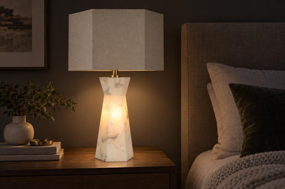 Evening Facet - 28 X 16 - Alabaster Table Lamp With Night Light (Set of 2) - Natural Stone