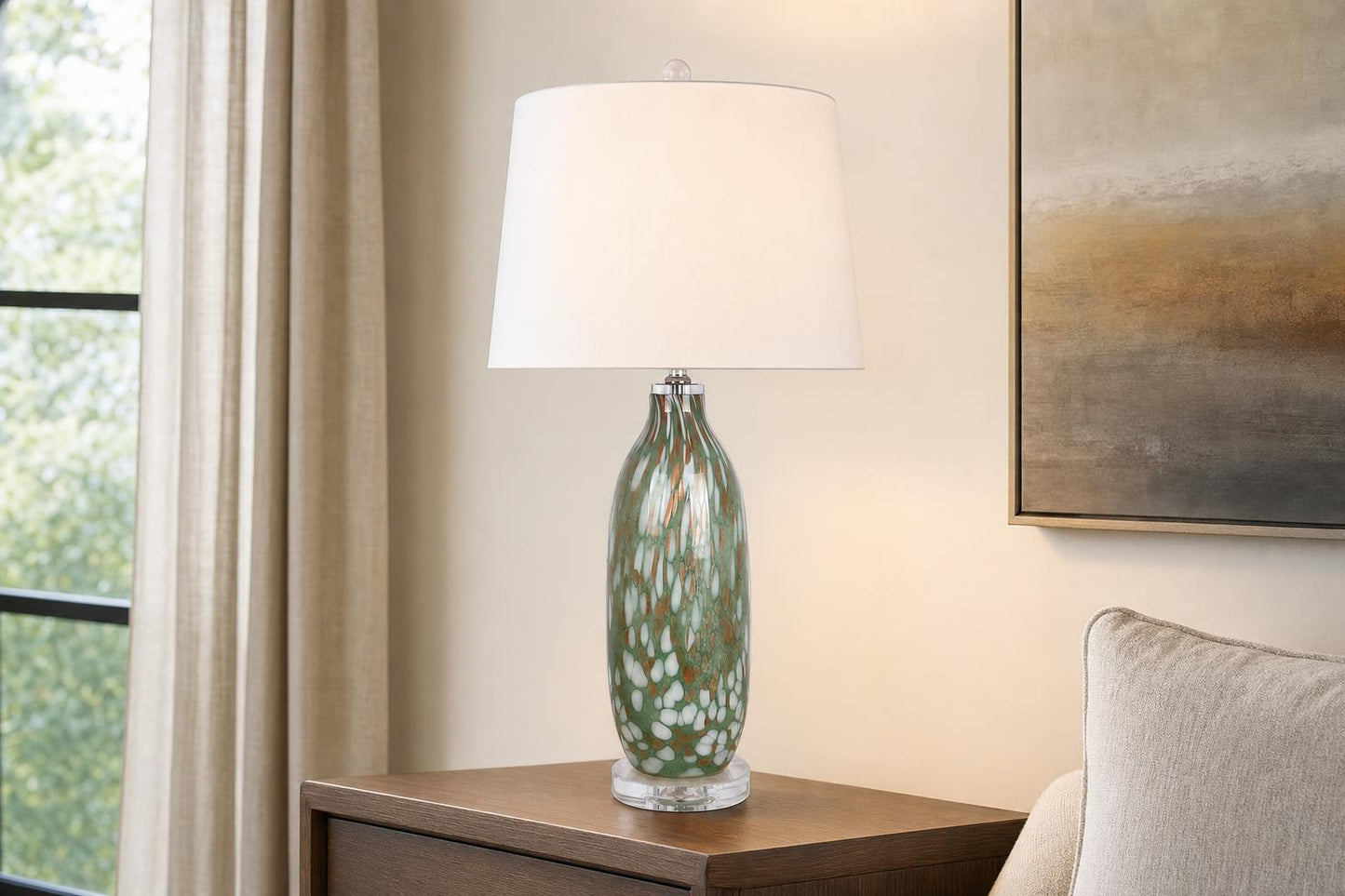 "Verdant Glow" Art Glass Table Lamp (Set of 2) - Green Art Glass