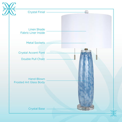 "Azure Display" Art Glass Table Lamp (Set of 2) - Blue Art Glass / Clear Crystal / Soft Gold