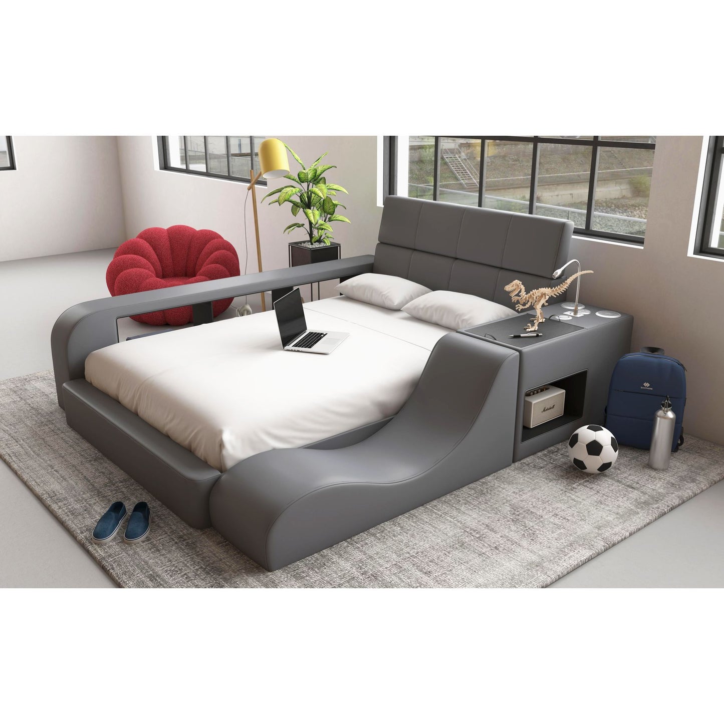 Valari - Side PU Bookcase - Gray