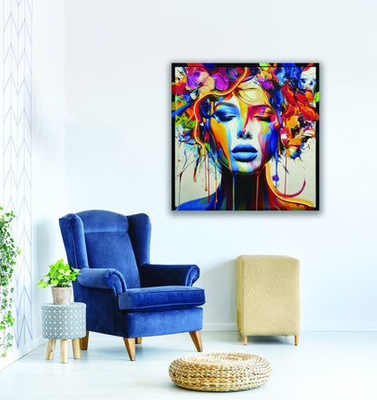"Vibrant Reverie" Hand-Embellished LED In Frame - Multicolor / Neon