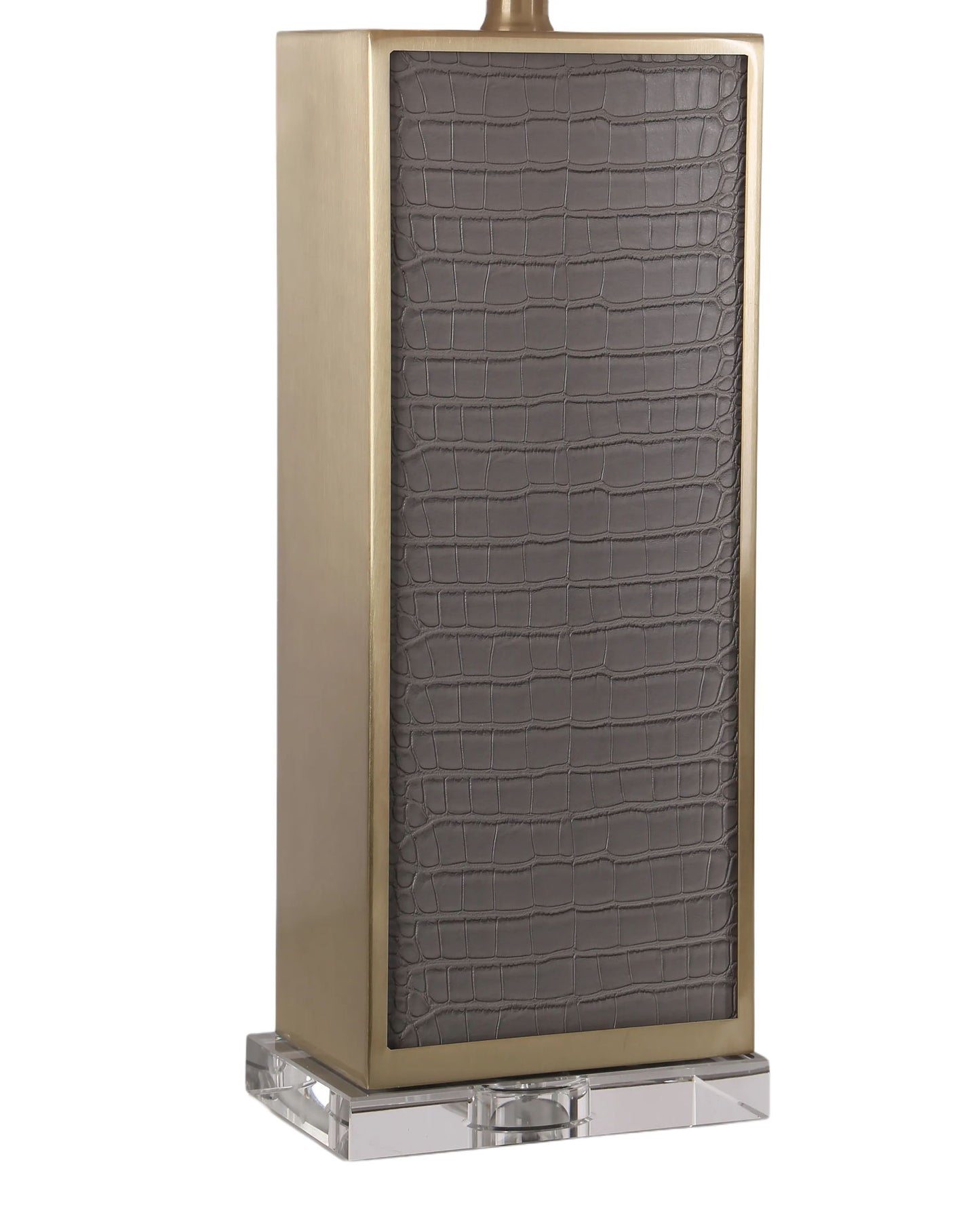 Gator Luxe PU Alligator Leather, Crystal & Metal Table Lamp (Set of 2) - Gray Gator Pu / Soft Gold